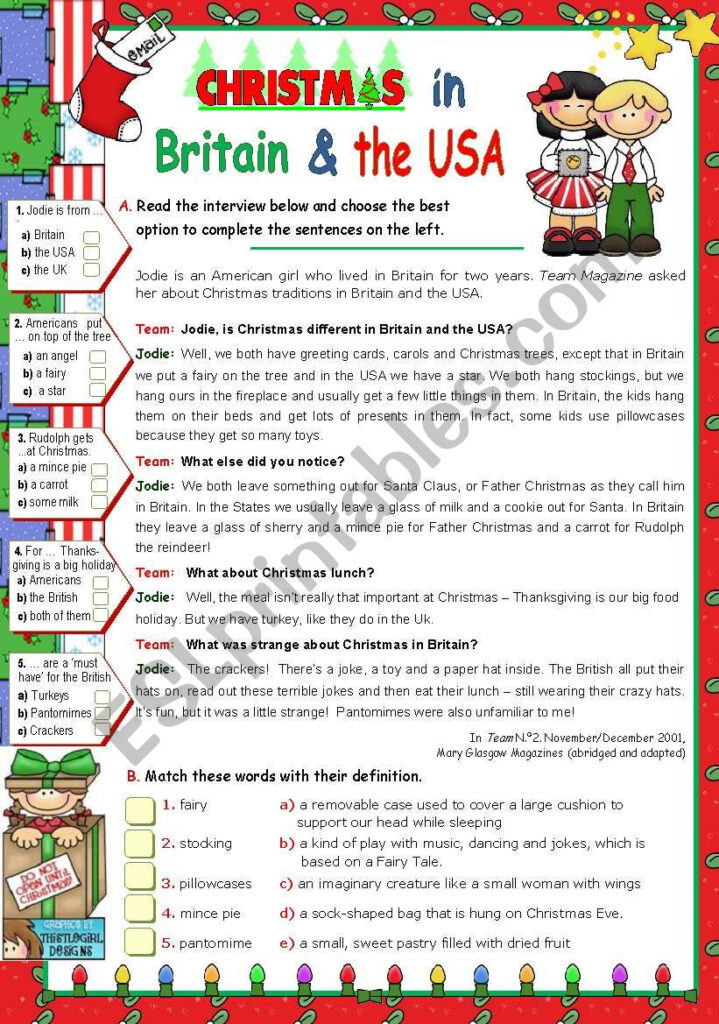 Christmas In Britain And In The Usa   Esl Worksheetmena22