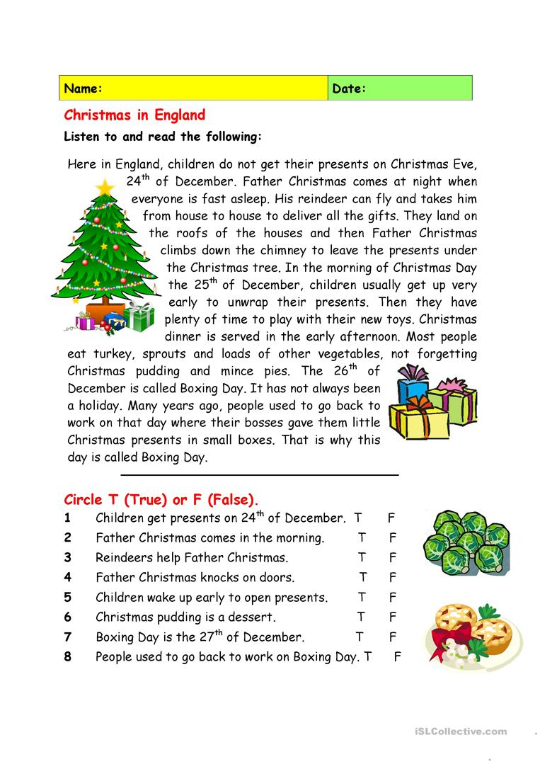 Christmas In England - English Esl Worksheets For Distance