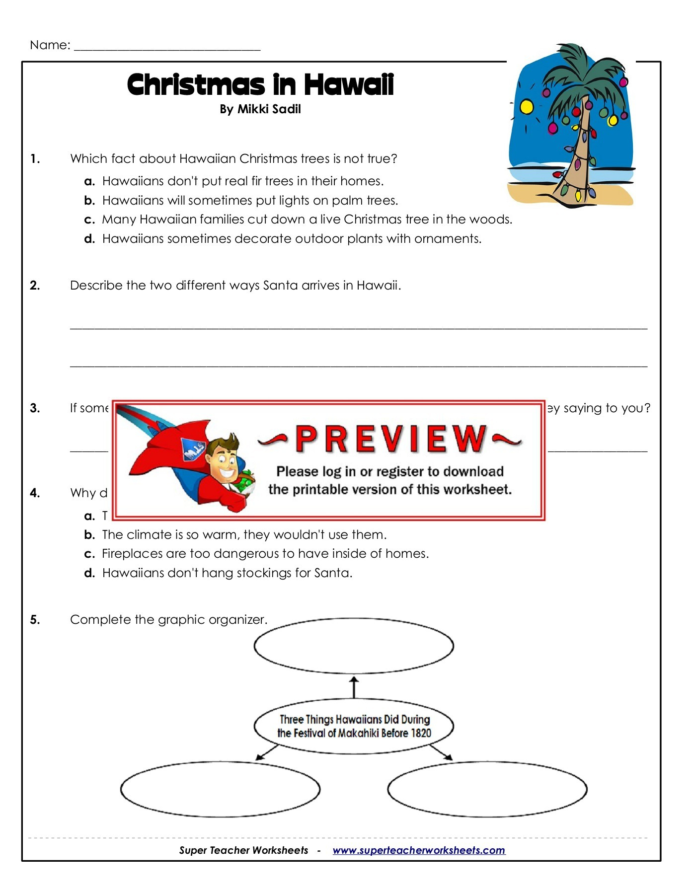 Christmas In Hawaii - Super Teacher Worksheets Pages 1 - 7
