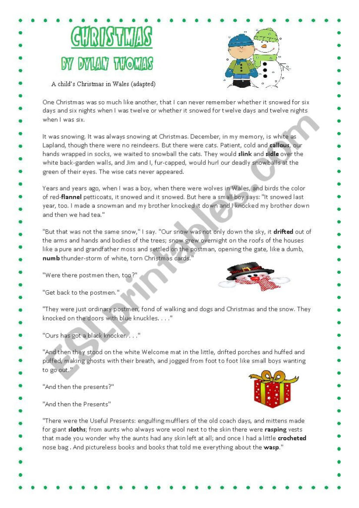 Christmas In Wales  Dylan Thomas. With Key. Level B2   Esl