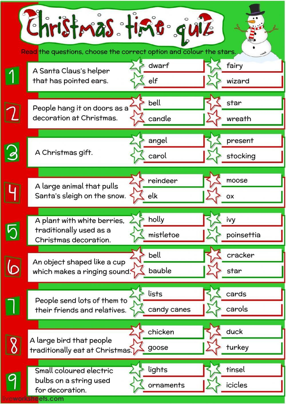 Christmas Verb Worksheet