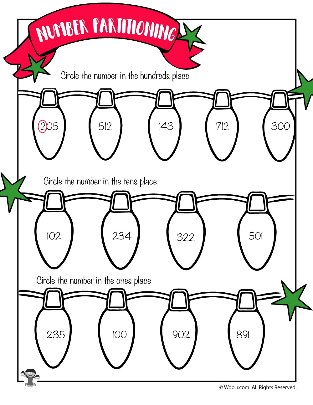 Christmas Lights Hundreds, Tens And Ones Worksheet | Woo! Jr