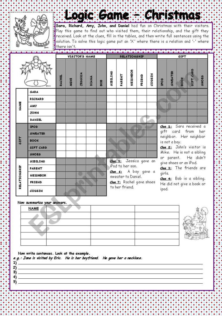 Christmas Logic Game (Key Included)   Esl Worksheetyume05