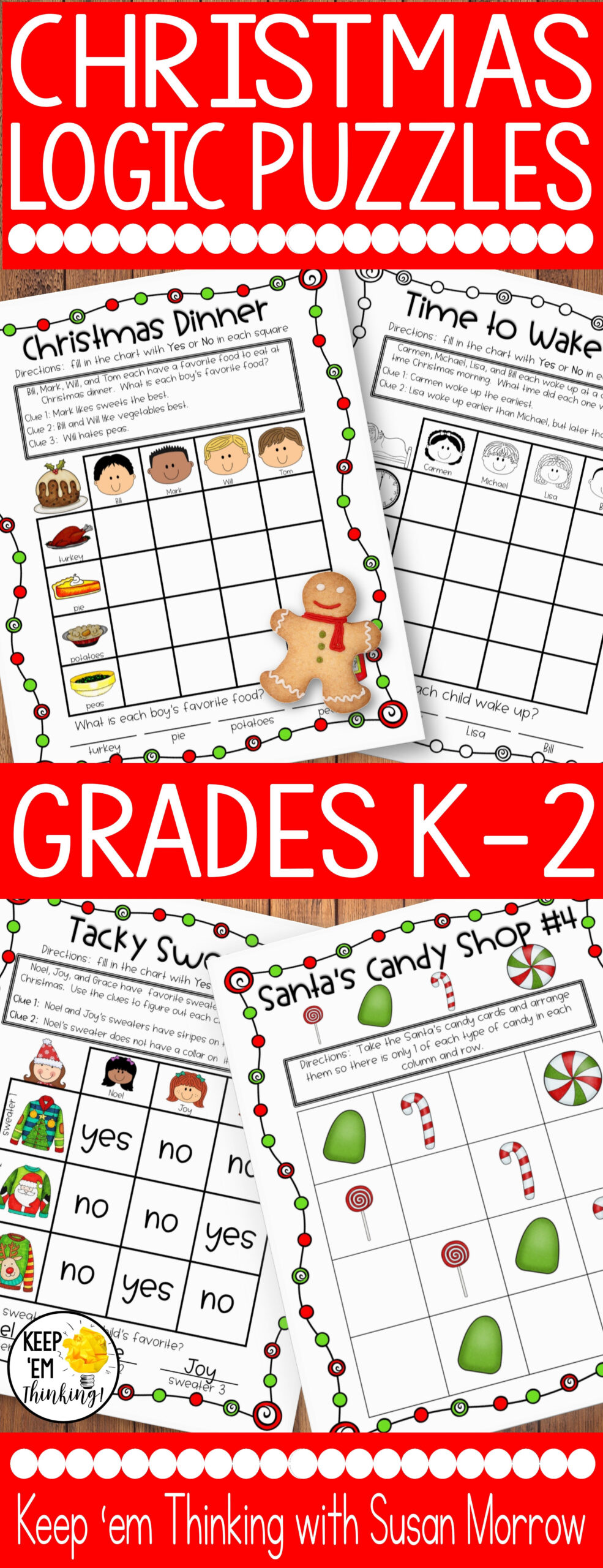 Christmas Logic Puzzles Gr. 1-3: Beginning Logic Puzzles