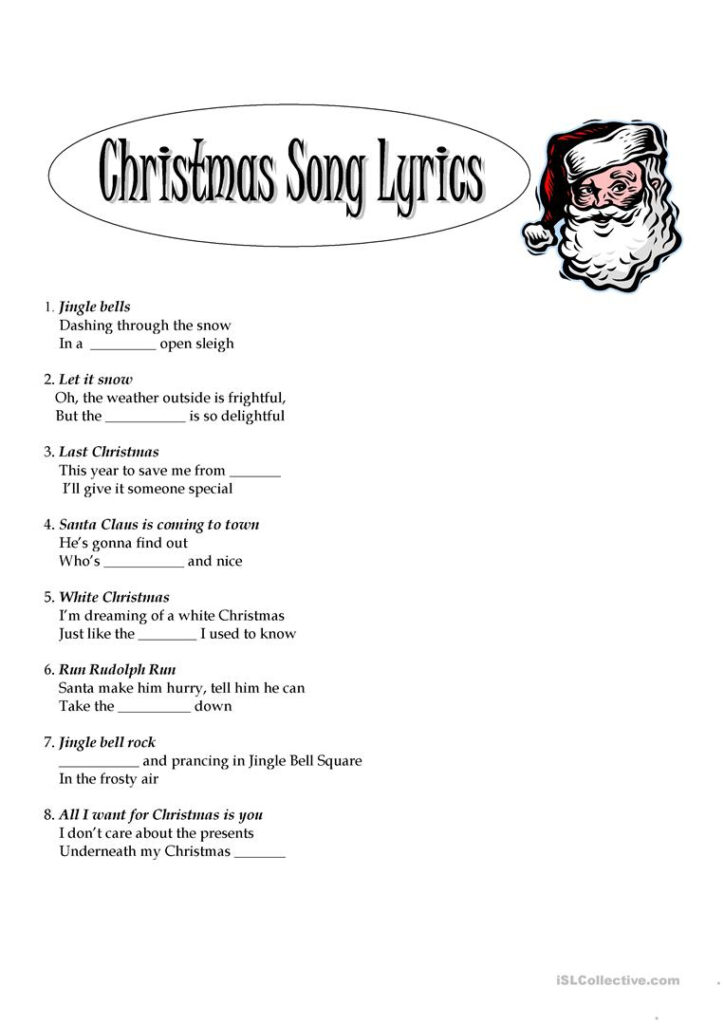 Christmas Lyrics   English Esl Worksheets For Distance