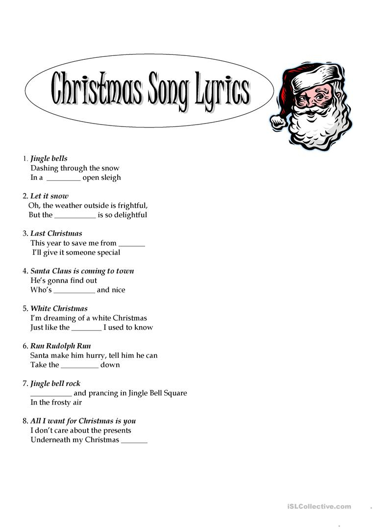 Christmas Lyrics - English Esl Worksheets For Distance