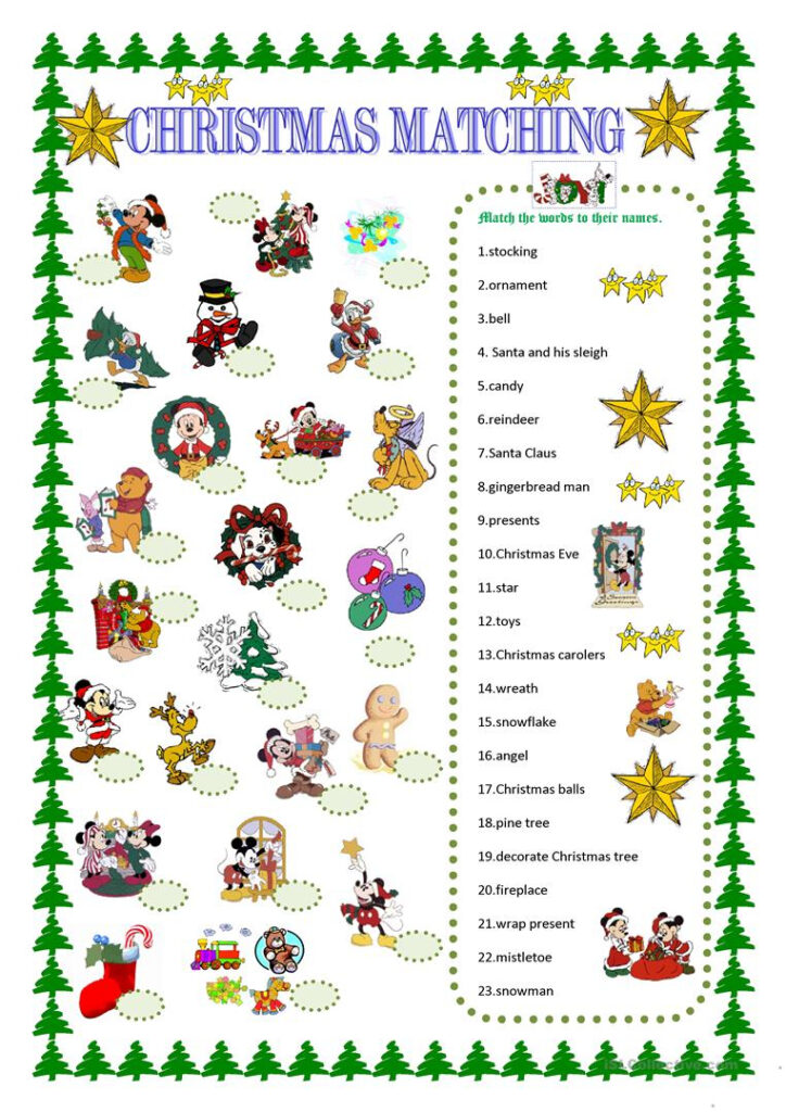 Christmas Matching With Disney Characters   English Esl