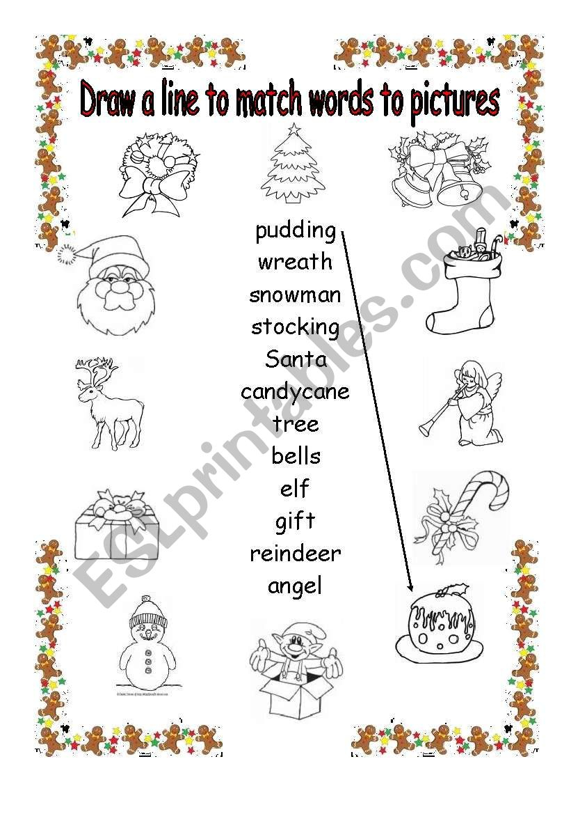 Christmas Matching Words To Pictures - Esl Worksheetfleur
