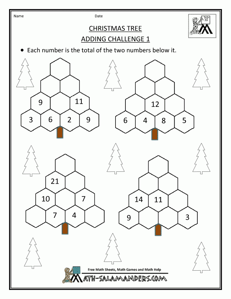 Christmas Math Activities Christmas Tree Adding Challenge 1