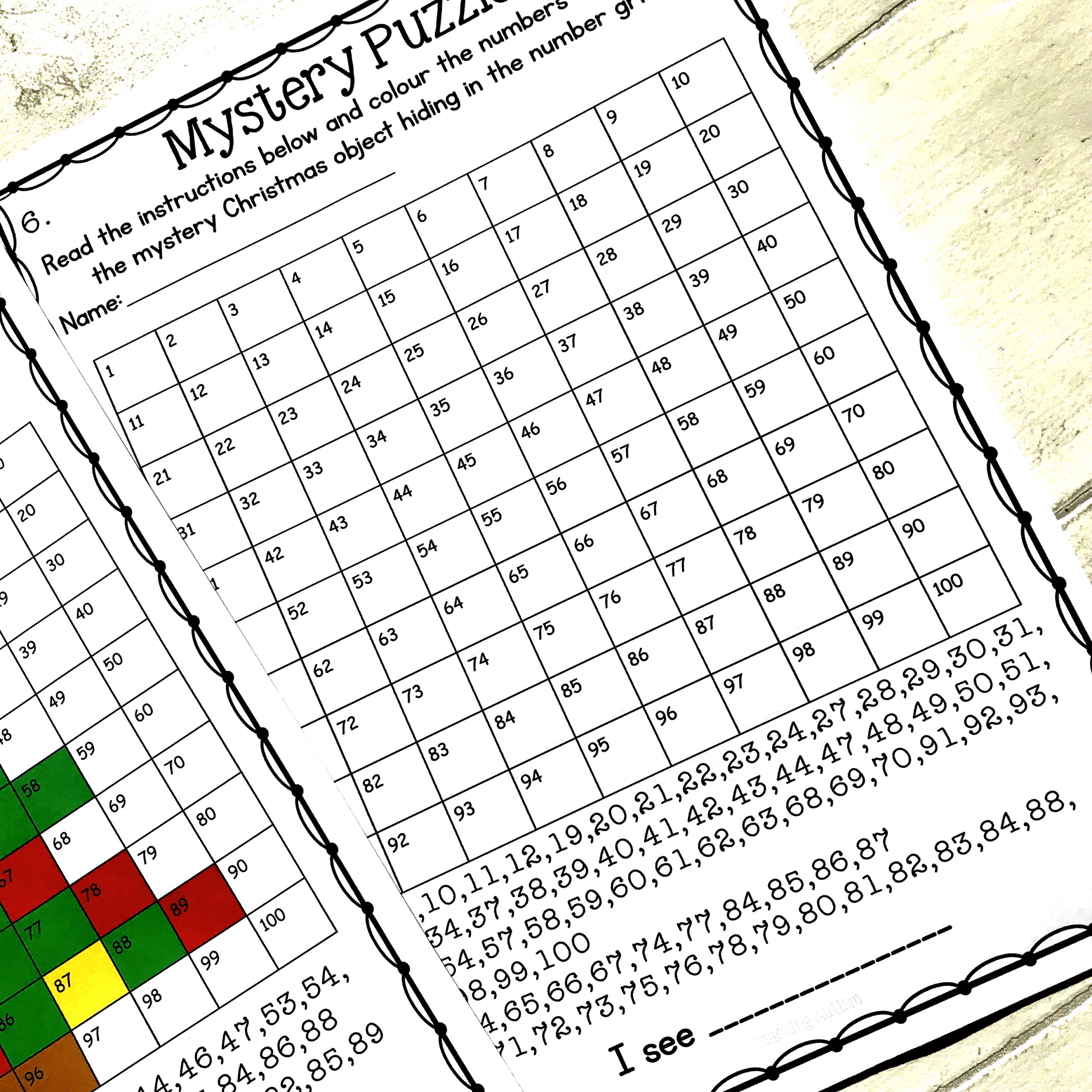 Christmas Math Mystery Puzzles Number Grids Number 23