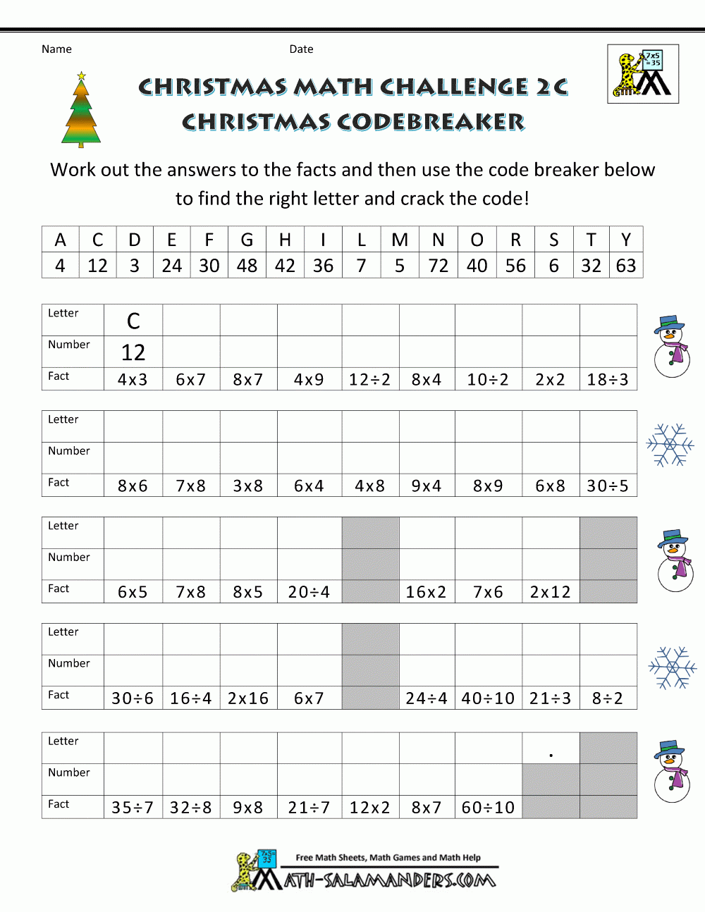 Christmas Math Sheets Challenge 2C | Christmas Math