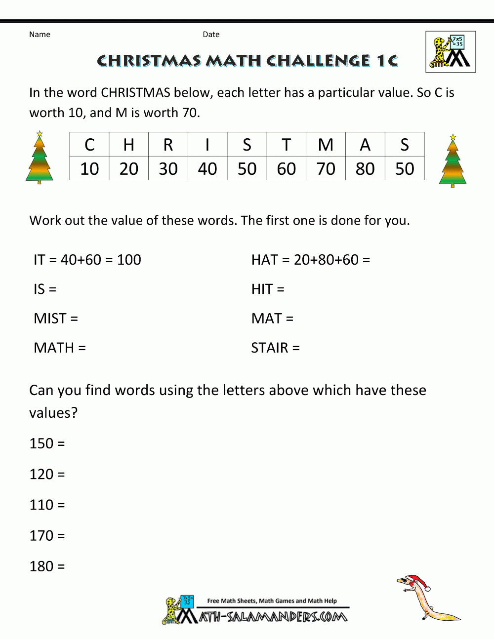 Christmas Math Worksheets (Harder)