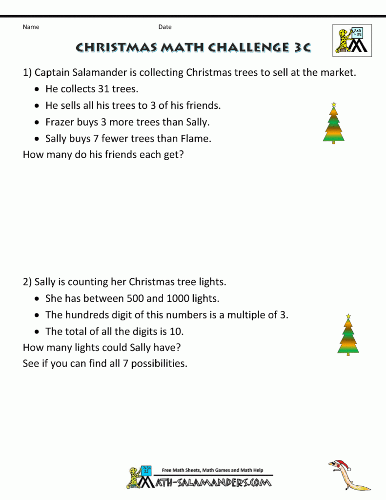 Christmas Math Worksheets (Harder) | Christmas Math, Math