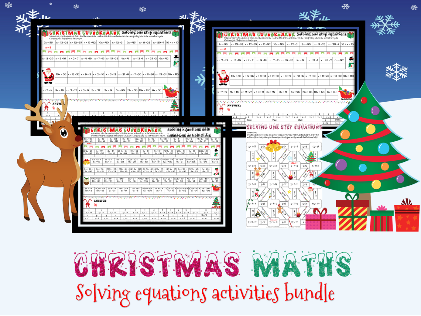 Christmas Maths: Solving Equations Activities Bundle