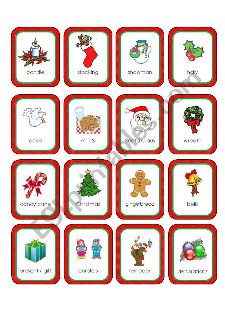 Christmas Memory Cards (16 Cards)   Esl Worksheetpinky