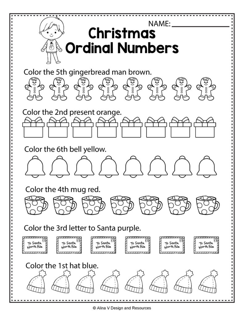 Christmas Ordinal Numbers   Math Worksheets And Activities