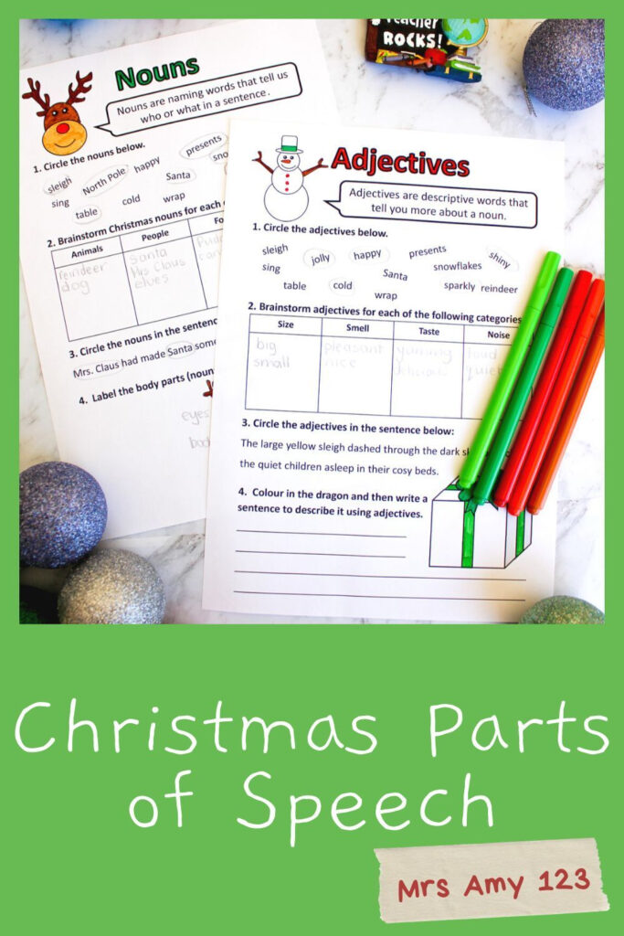 Christmas Parts Of Speech (Grammar) Worksheets  Nouns, Verbs