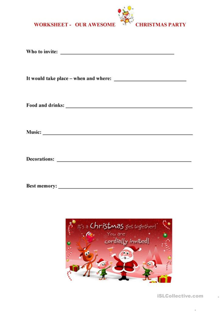 Christmas Party Worksheet   English Esl Worksheets For