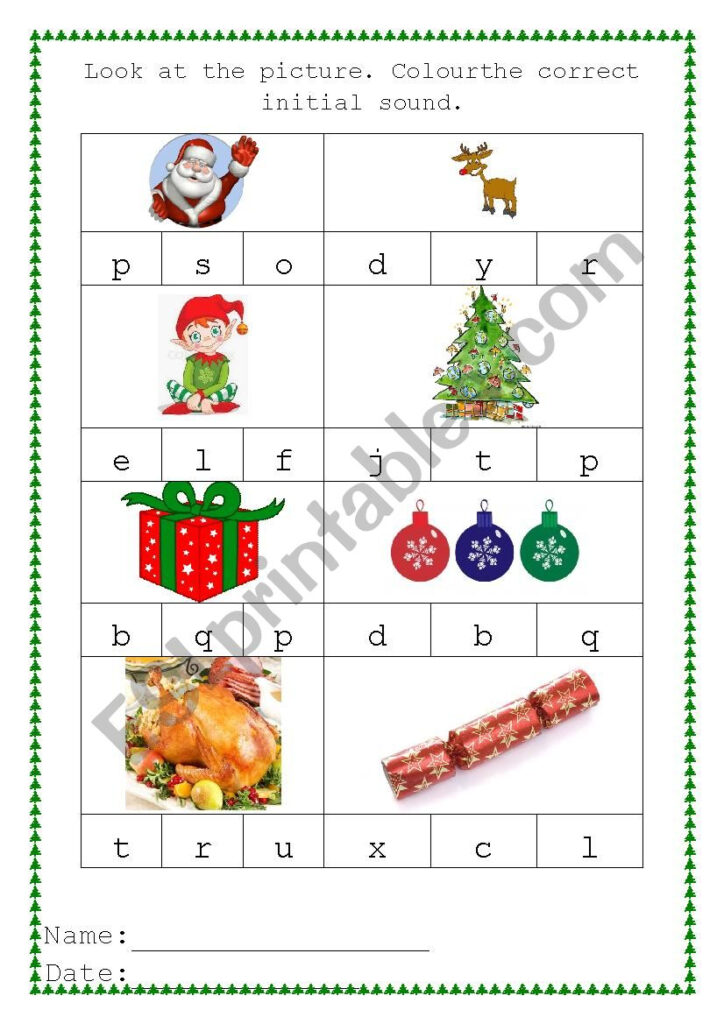 Christmas Phonics   Match Initial Sound To The Picture   Esl