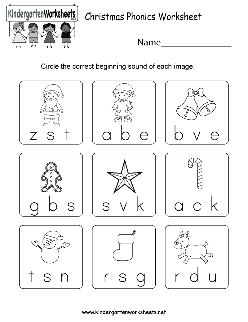 Christmas Phonics Worksheet - Free Kindergarten Holiday