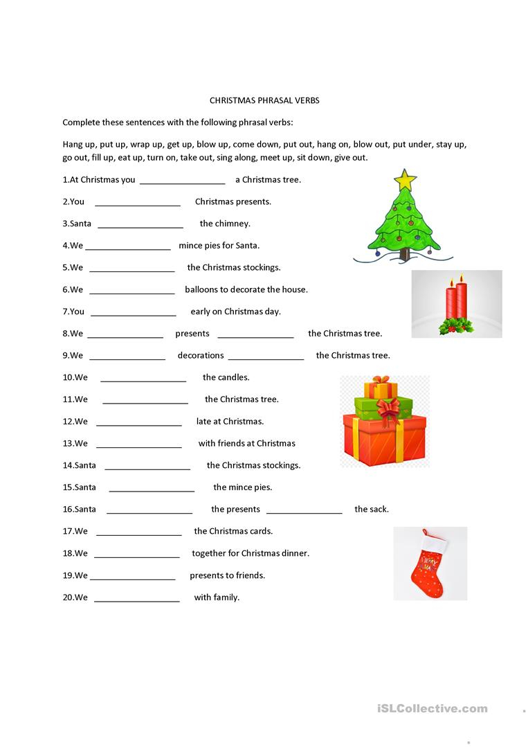 Christmas Phrasal Verbs - English Esl Worksheets For