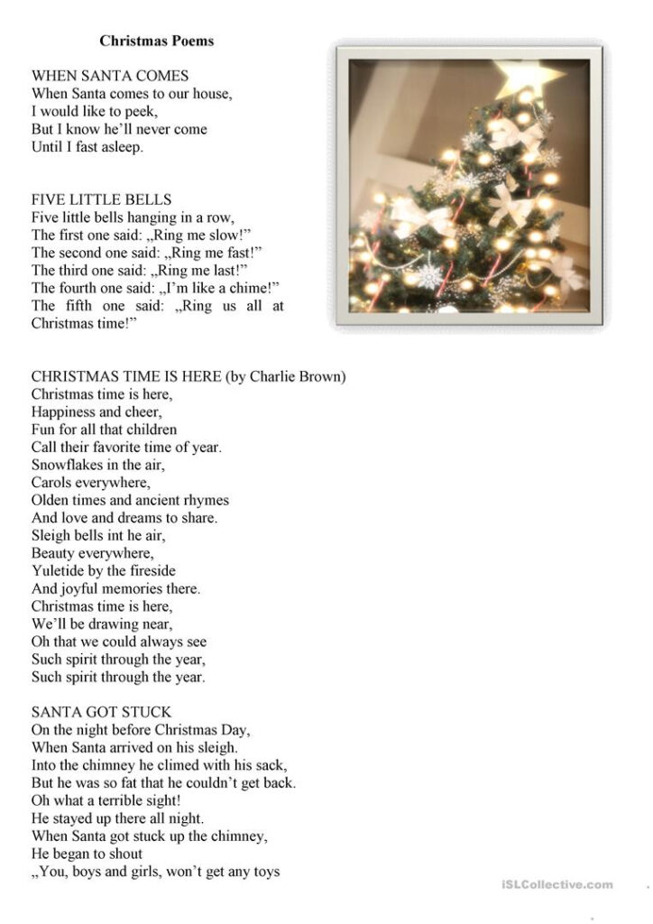 Christmas Poems   English Esl Worksheets For Distance