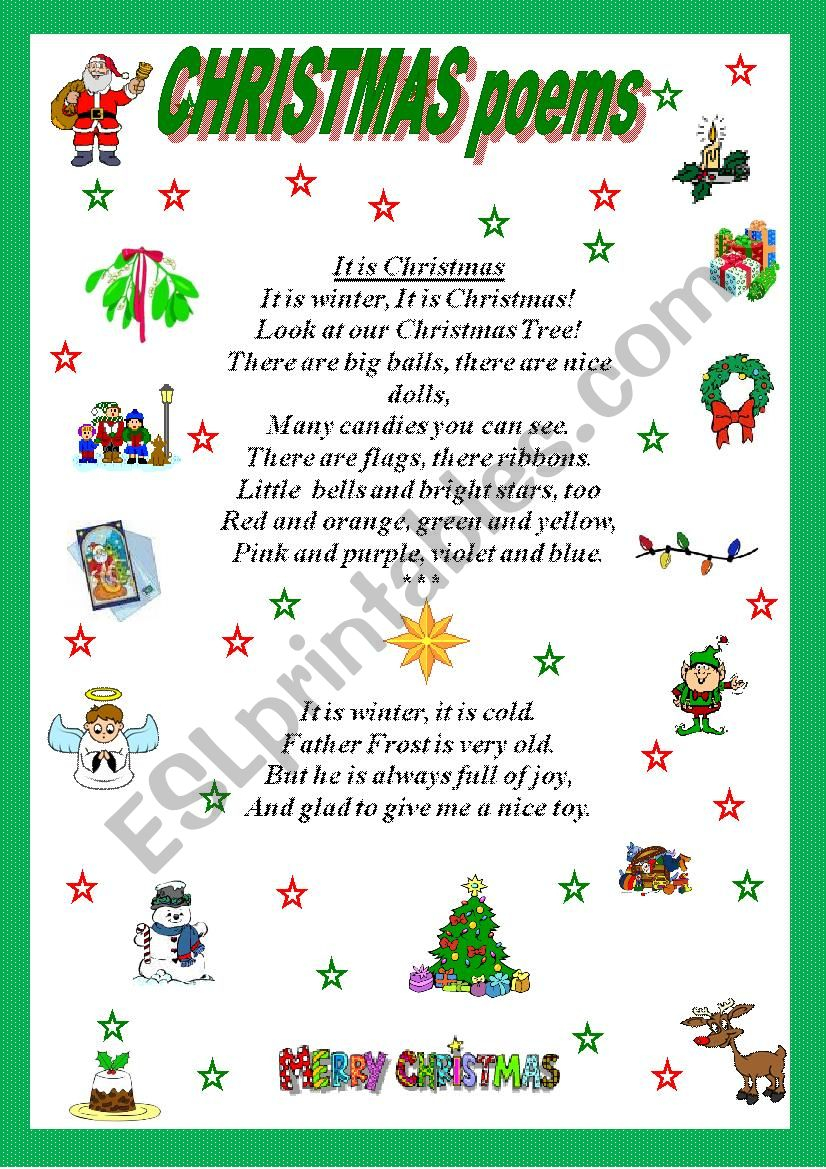 Christmas Poems - Esl Worksheetkucheryavaya