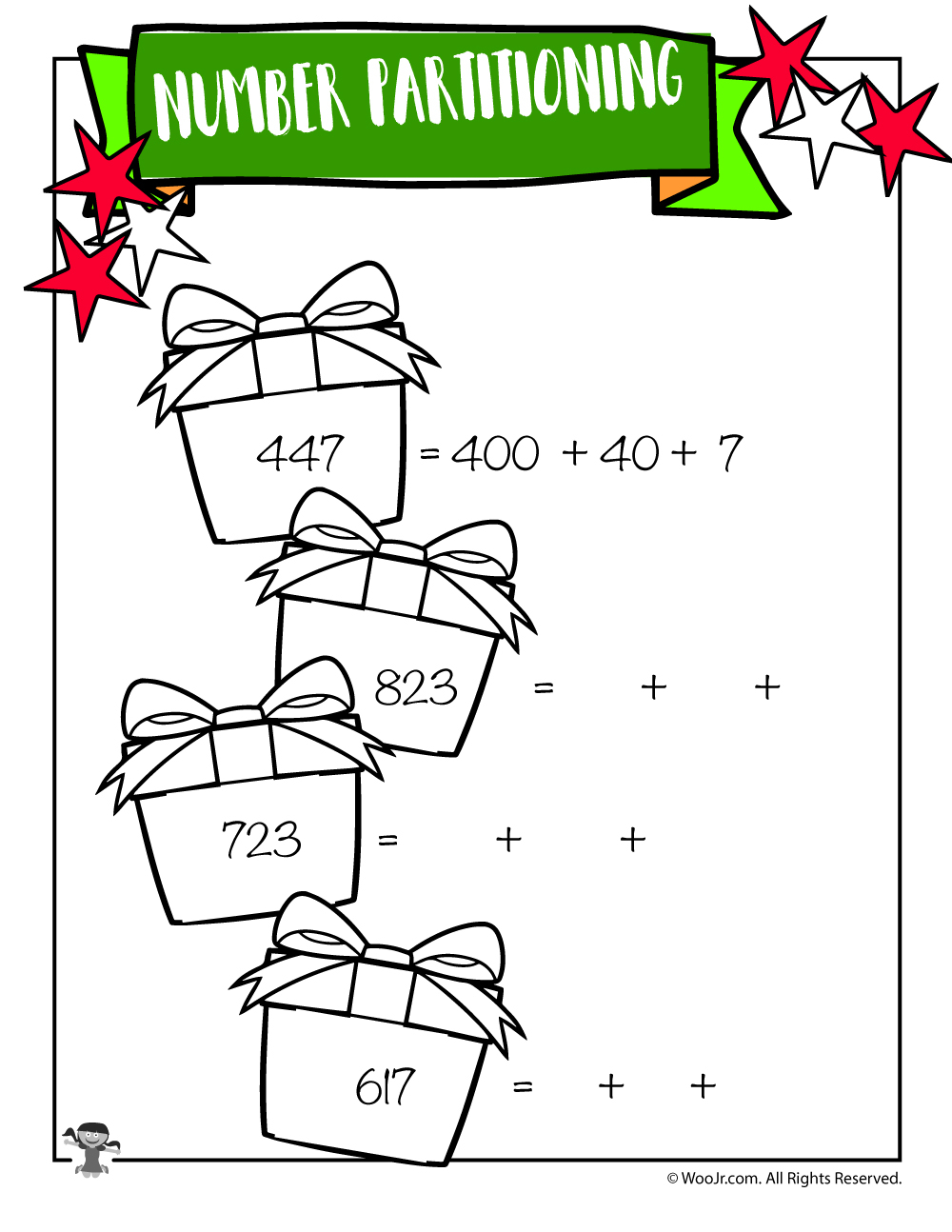 Christmas Present Place Value Breakdown Worksheet | Woo! Jr