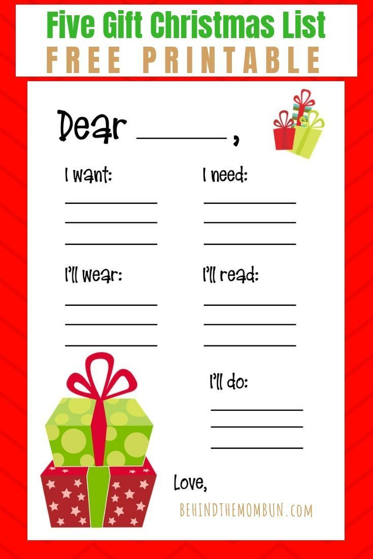Christmas Printable Free 5 Gift List Printable - Behind The