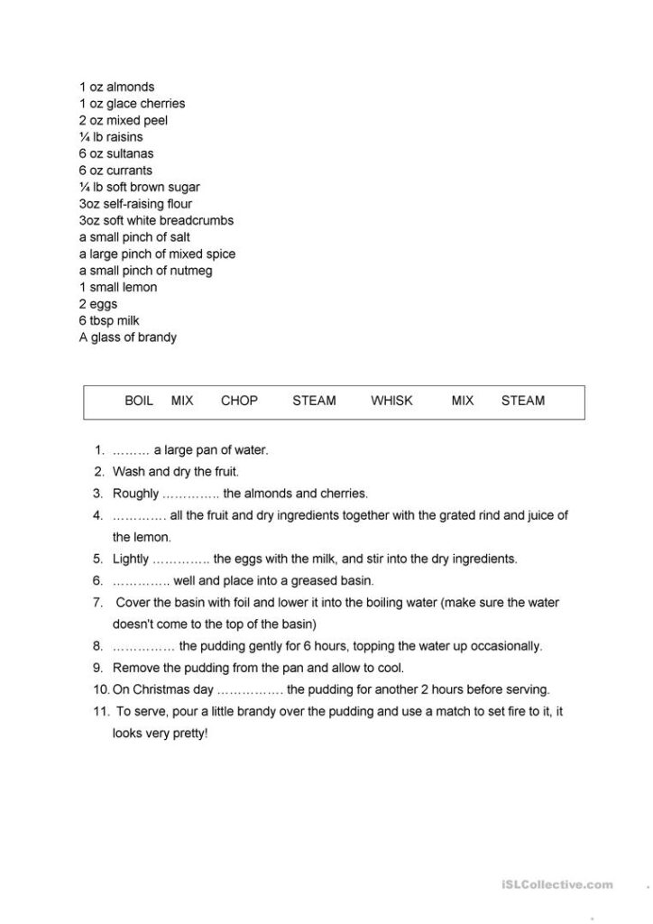 Christmas Pudding Recipe   English Esl Worksheets For