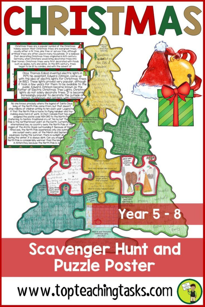 Christmas Reading Comprehension Scavenger Hunt Puzzle. Use