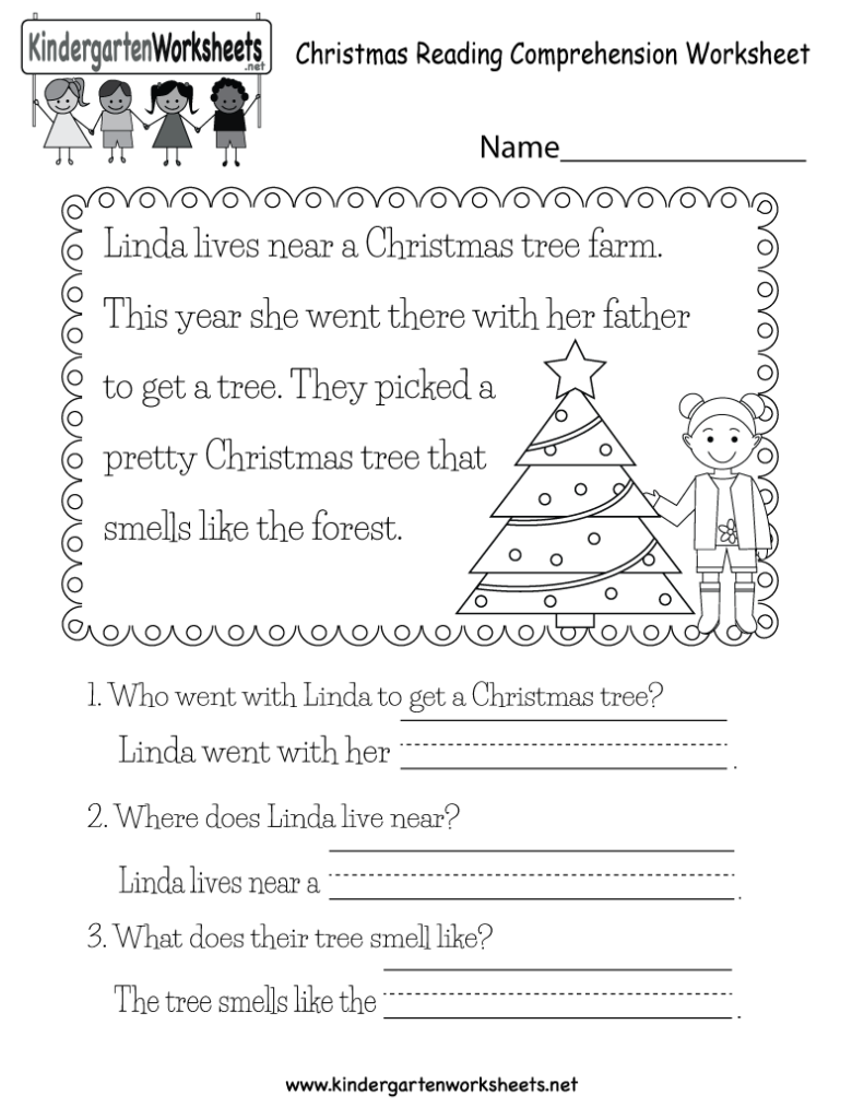 Christmas Reading Worksheet   Free Kindergarten Holiday