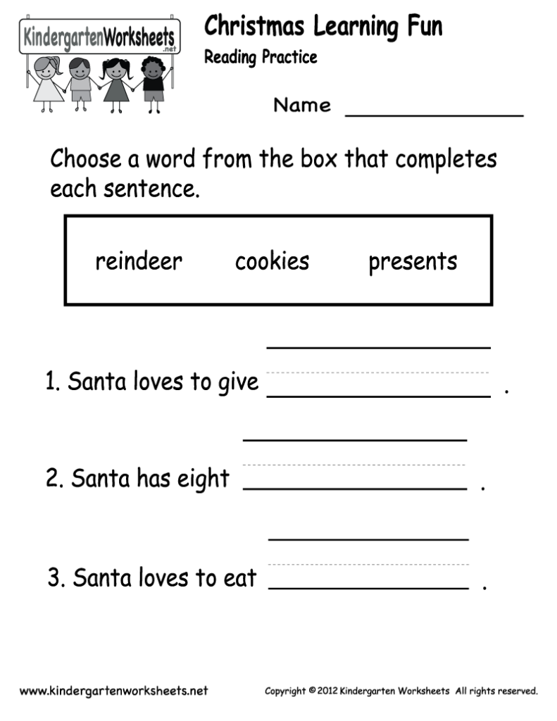Christmas Reading Worksheet   Free Kindergarten Holiday