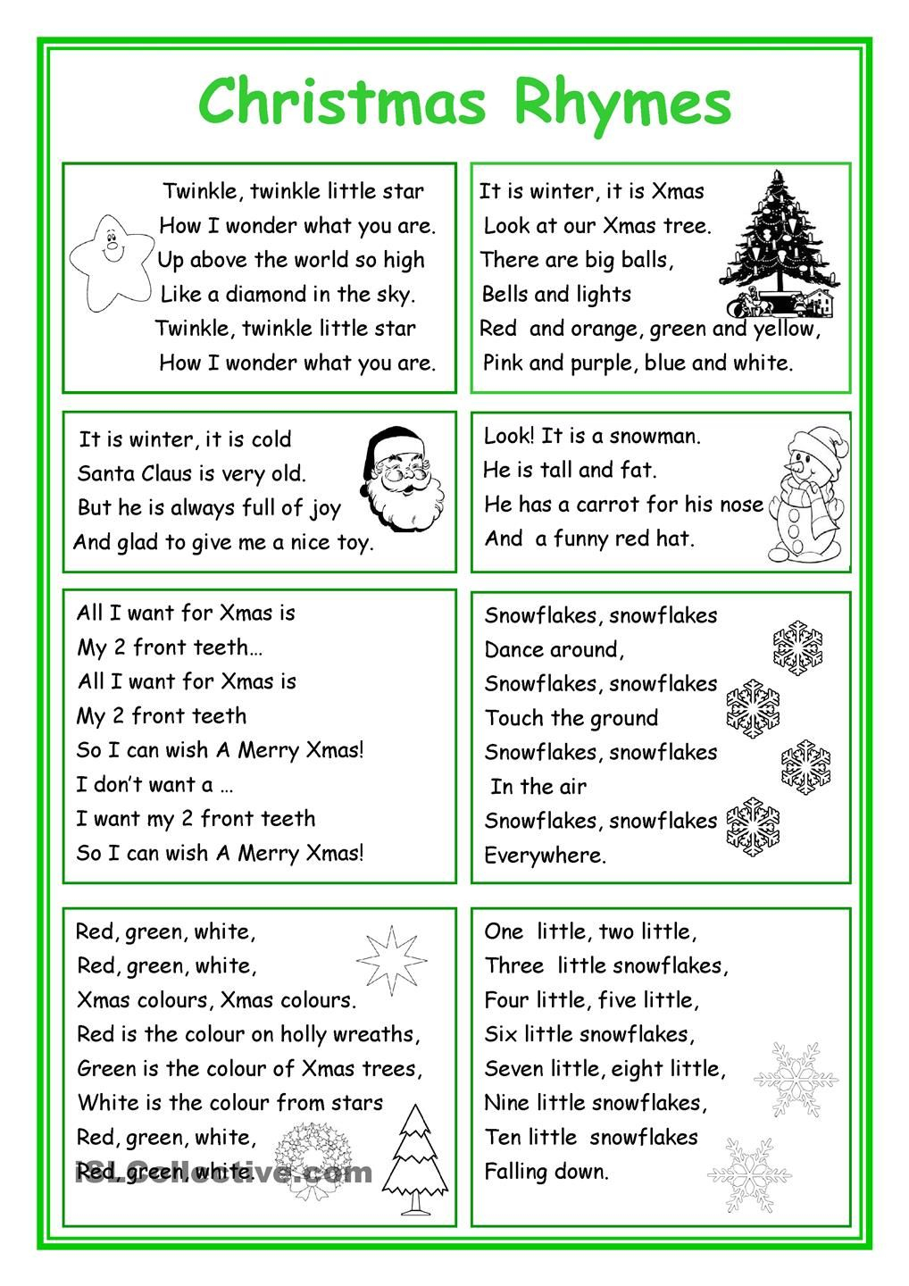Christmas Rhymes | Christmas Worksheets, Christmas Poems