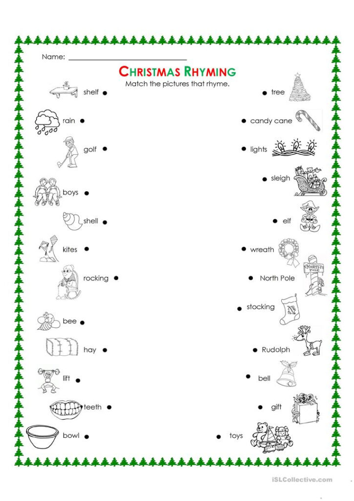 Christmas Rhyming   English Esl Worksheets For Distance