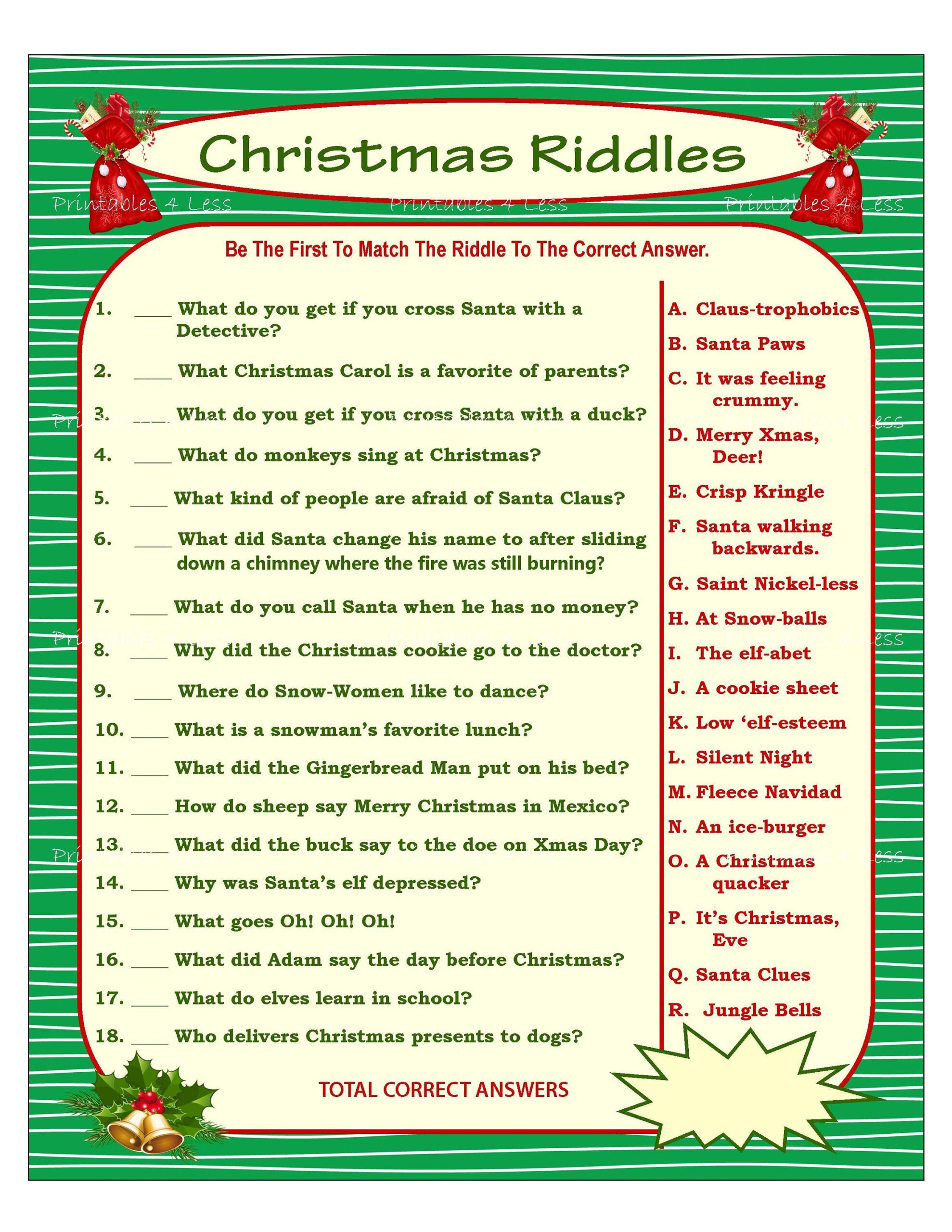 Christmas Riddle Game, Diy Holiday Party Game, Printable