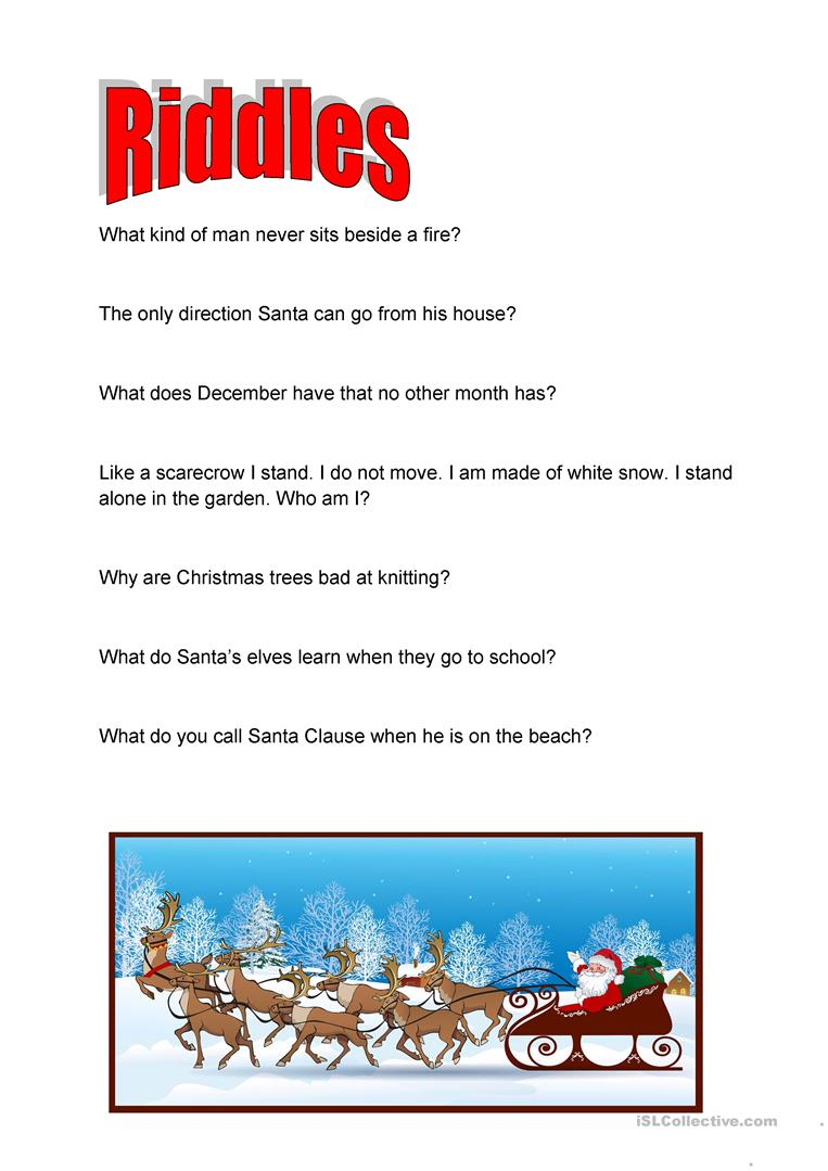 Christmas Riddles - English Esl Worksheets For Distance