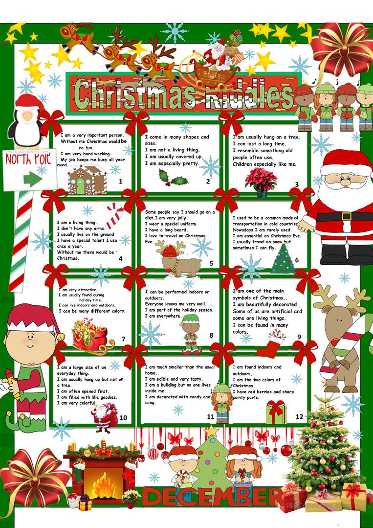 Christmas Riddles + Key - English Esl Worksheets For