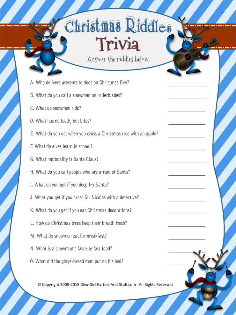 Christmas Riddles Trivia Game | 2 Printable Versions With
