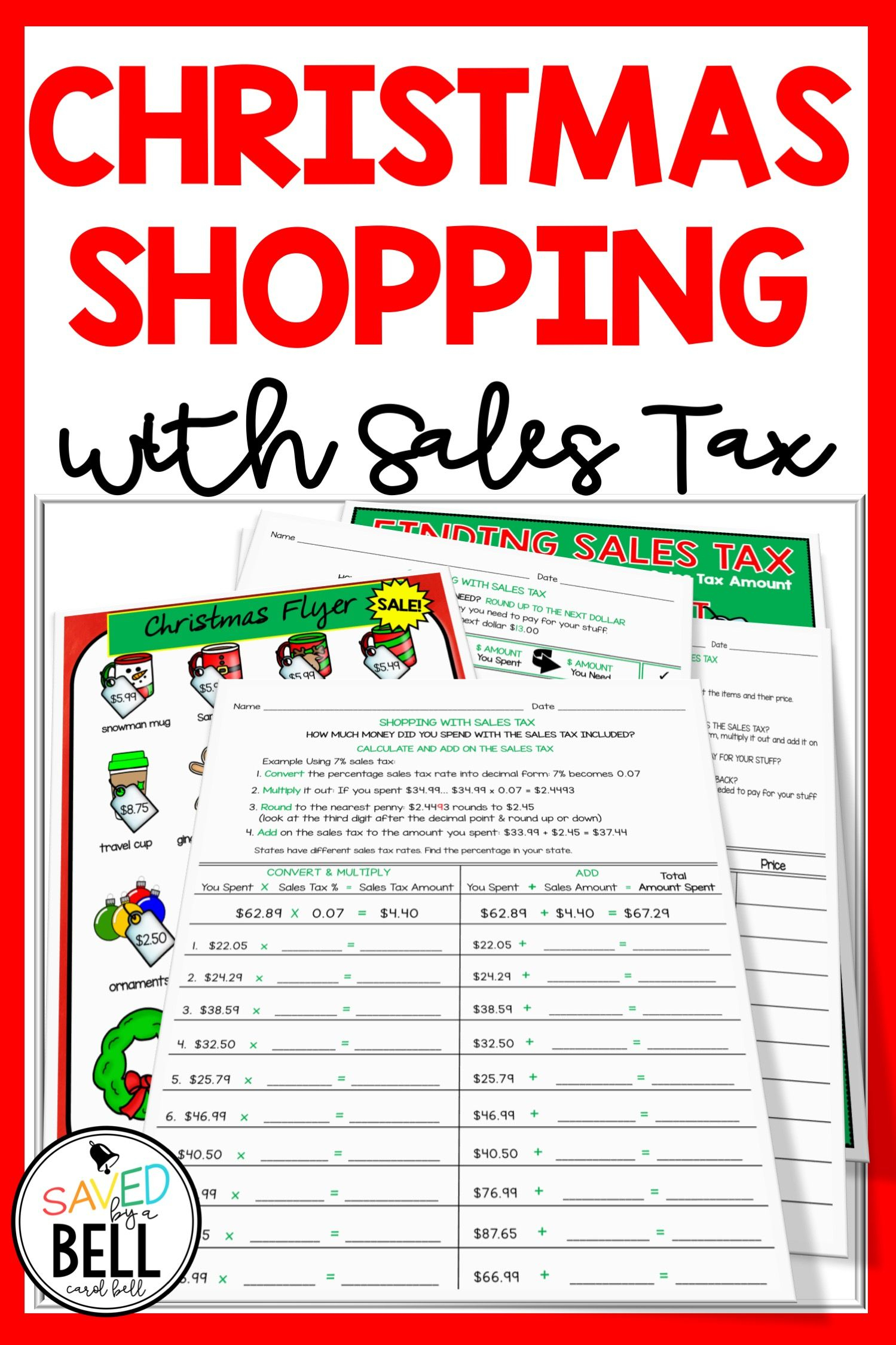Christmas Sales Tax Worksheets | Holiday Math Worksheets
