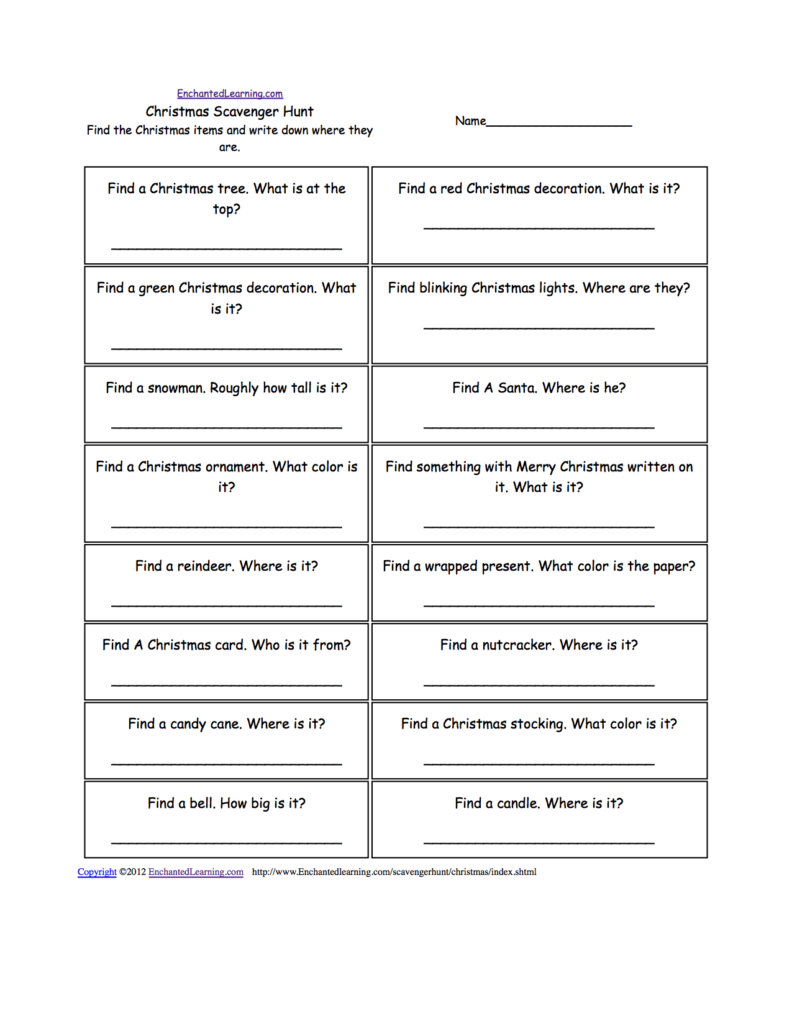 Christmas Scavenger Hunt Worksheet   Enchantedlearning