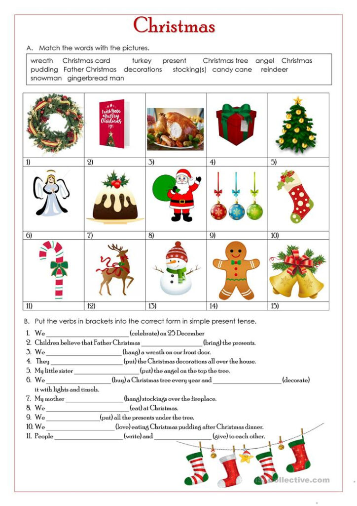 Christmas Simple Present Tense   English Esl Worksheets For