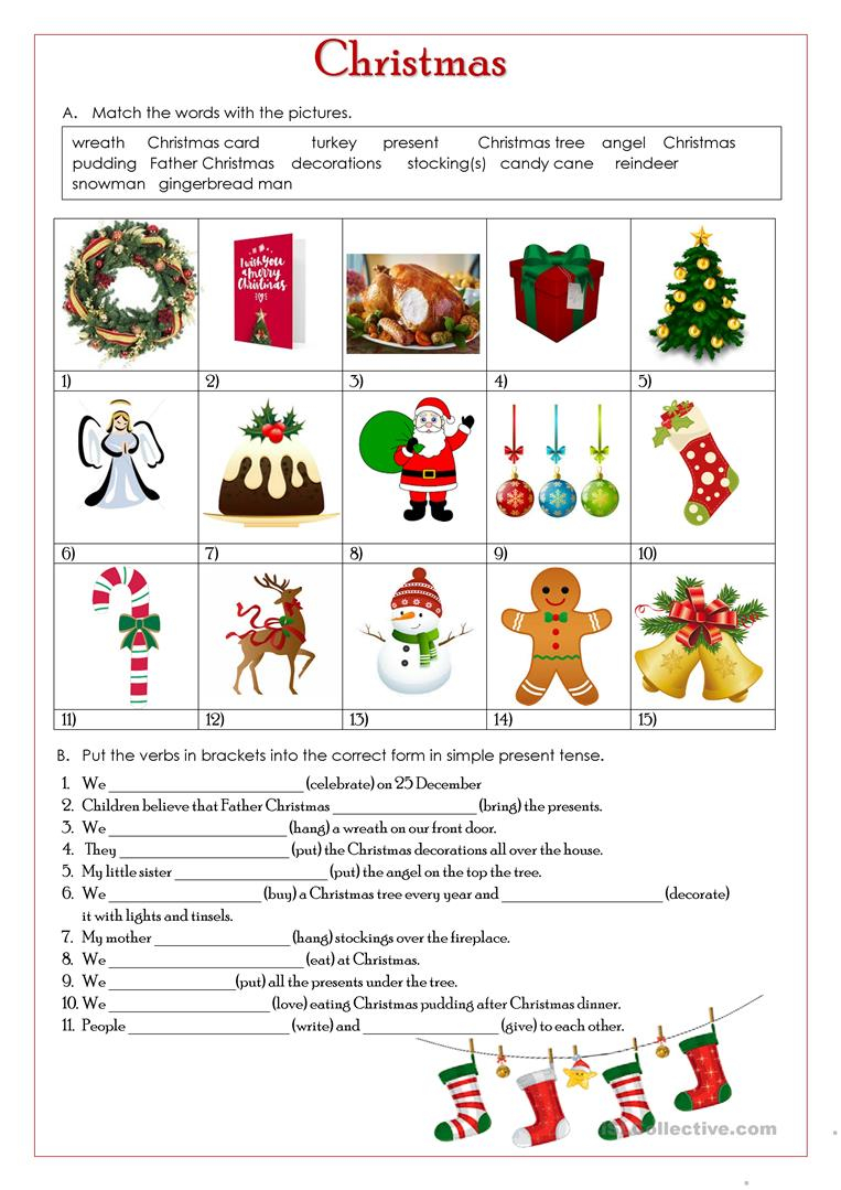 Christmas-Simple Present Tense - English Esl Worksheets For