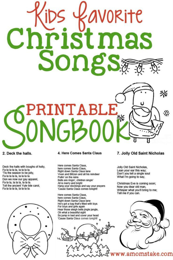Christmas Songs For Kids   Free Printable Songbook!   A