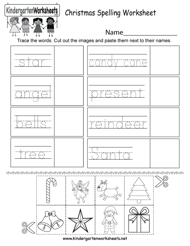 Christmas Spelling Worksheet   Free Kindergarten Holiday