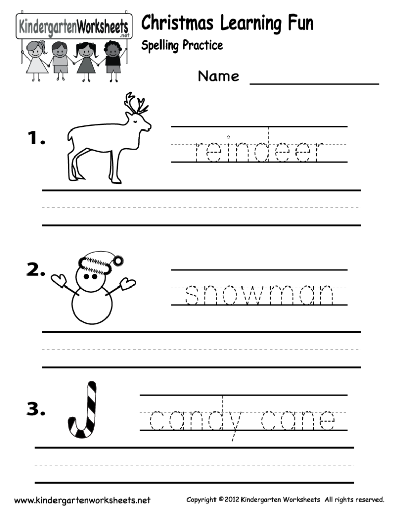 Christmas Spelling Worksheet   Free Kindergarten Holiday