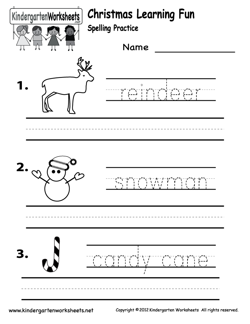 Christmas Spelling Worksheet - Free Kindergarten Holiday