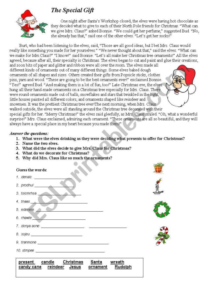 Christmas Story   Esl Worksheetsilviana S