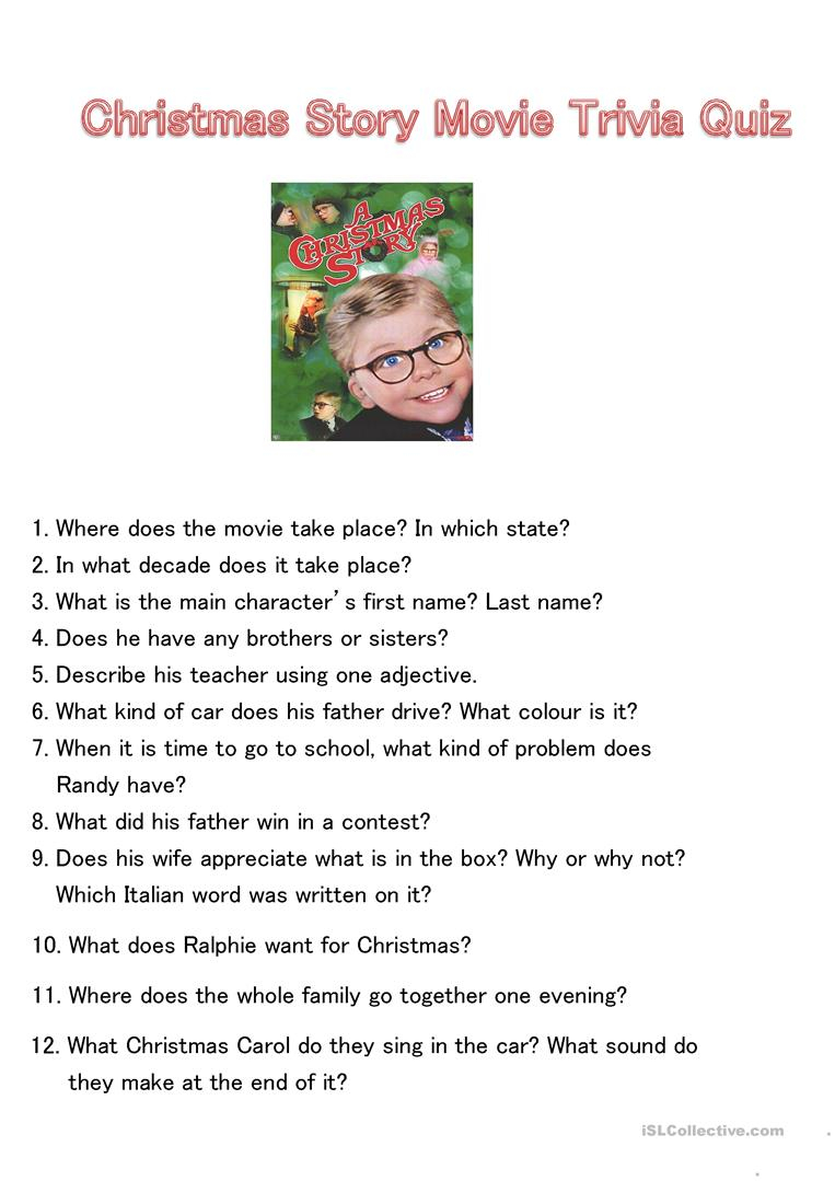 Christmas Story Movie Trivia Quiz - English Esl Worksheets