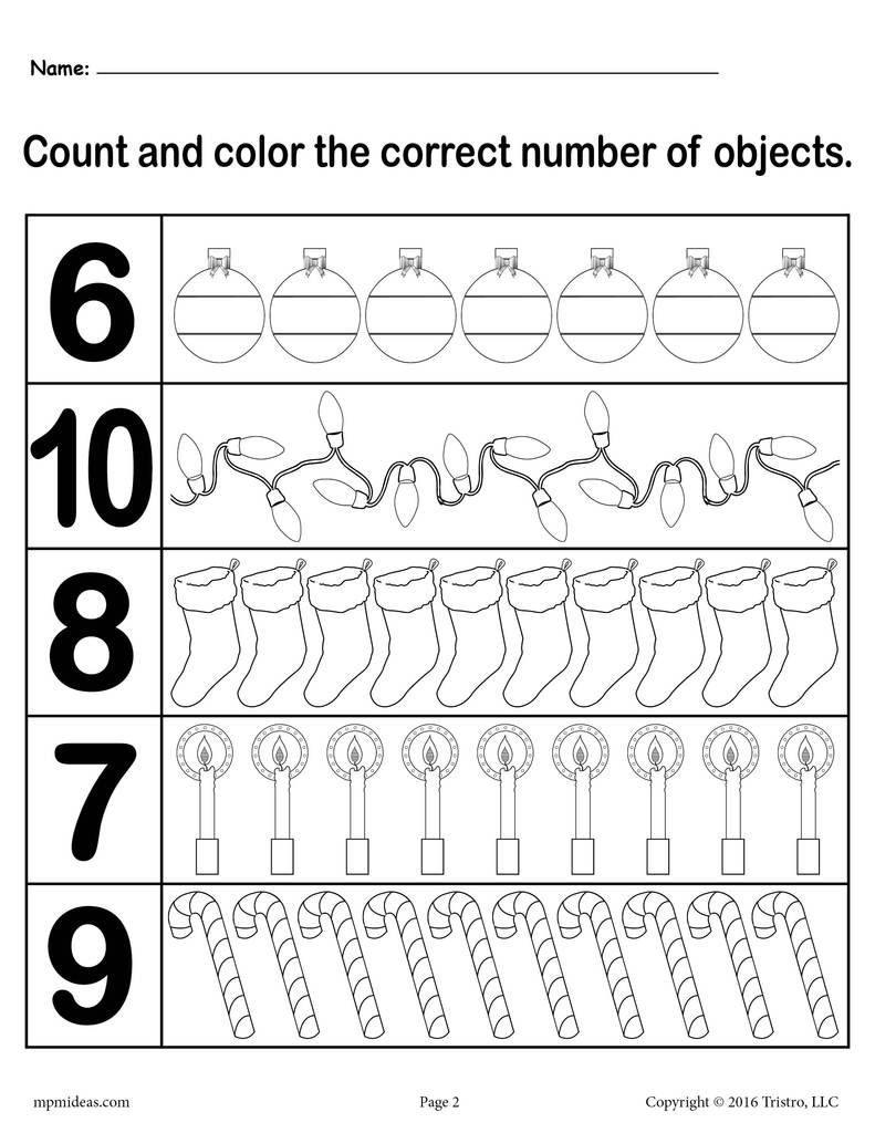 Christmas Themed &amp;quot;count And Color&amp;quot; Worksheets (3 Printable